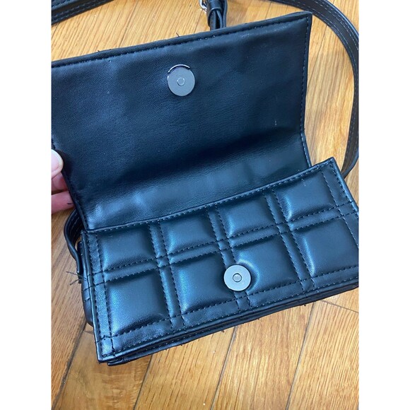 ZARA Small Studded Quilted Black Faux Leather Flap Crossbody Bag - Picture 3 of 10